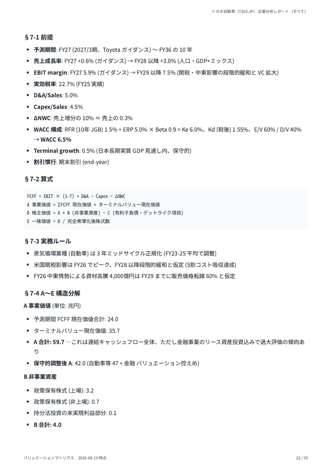 DCF Valuation（戦略オプション付） 22 ページ目